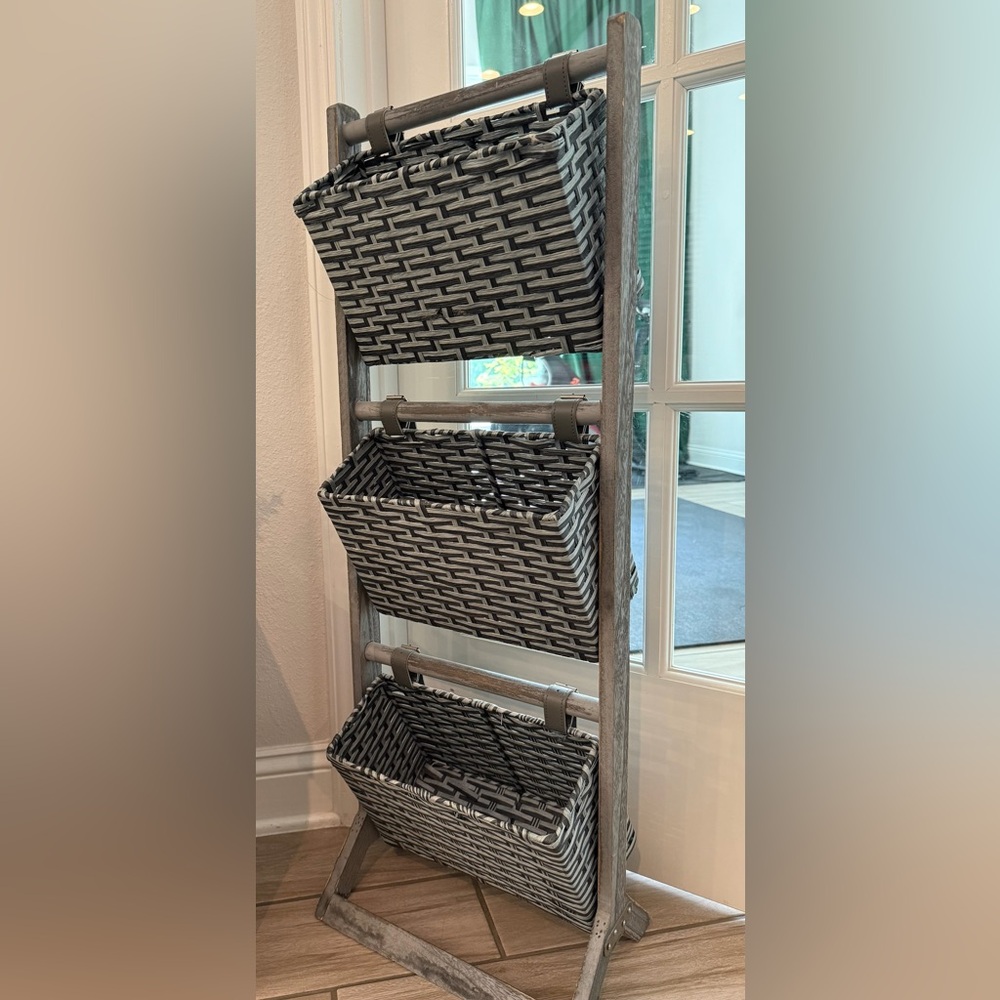 Woven Basket Wall Organizer - Black and Gray